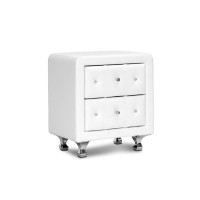 Baxton Studio BBT3084-White-NS Stella Crystal Tufted White Upholstered Modern Nightstand